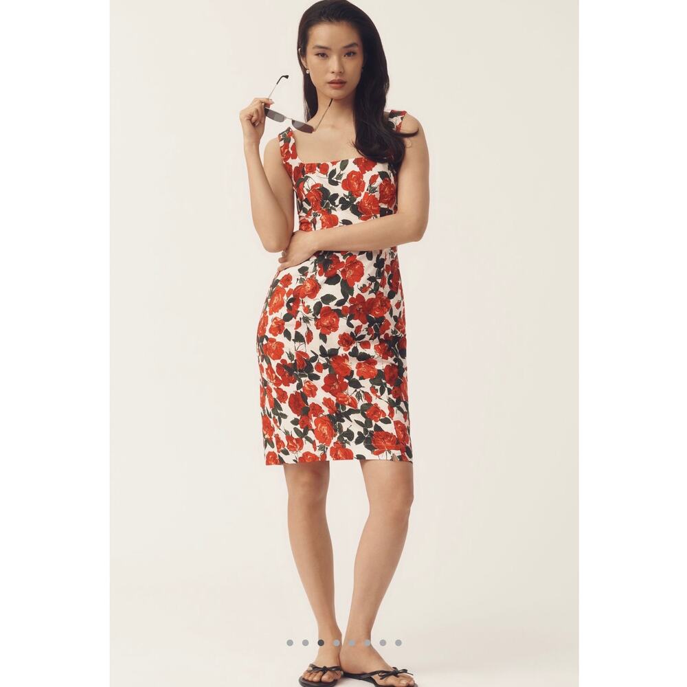 NWT /Maeve for Anthropologie / square-neck midi dress red rose print /sz M